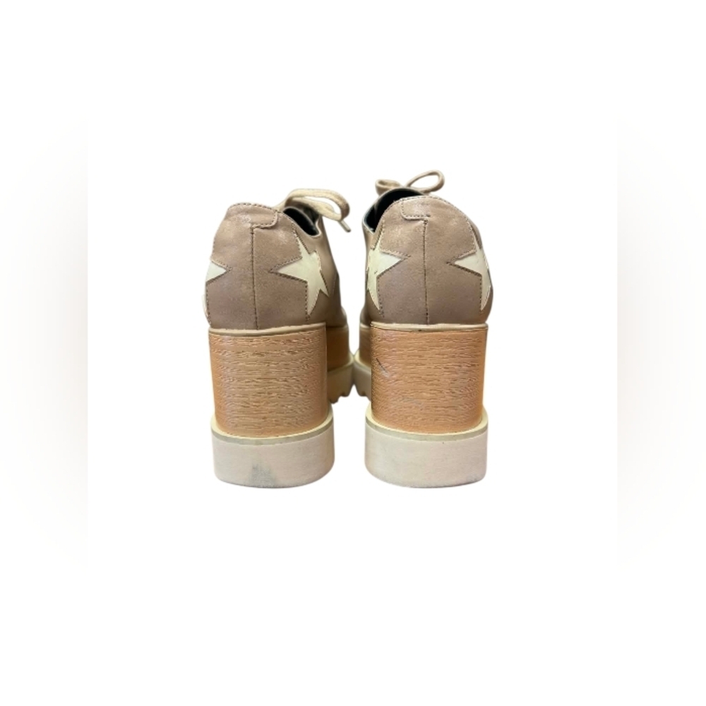 Stella McCartney GUC Elyse Vegan White Star Platform Derby Shoes Taupe Size 38 - Picture 5 of 9